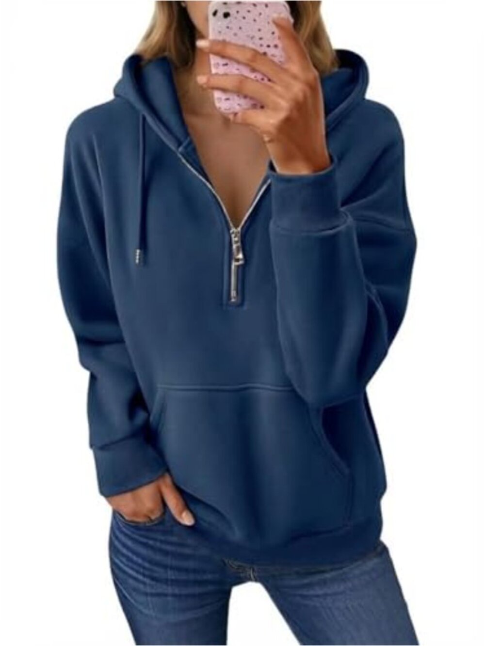 Women's Quarter Zip Hoodie Fleece Pullover Loose Fit Pockets